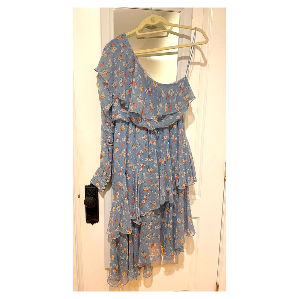 Valencia & Vine Blue Floral One Shoulder Cocktail Dress